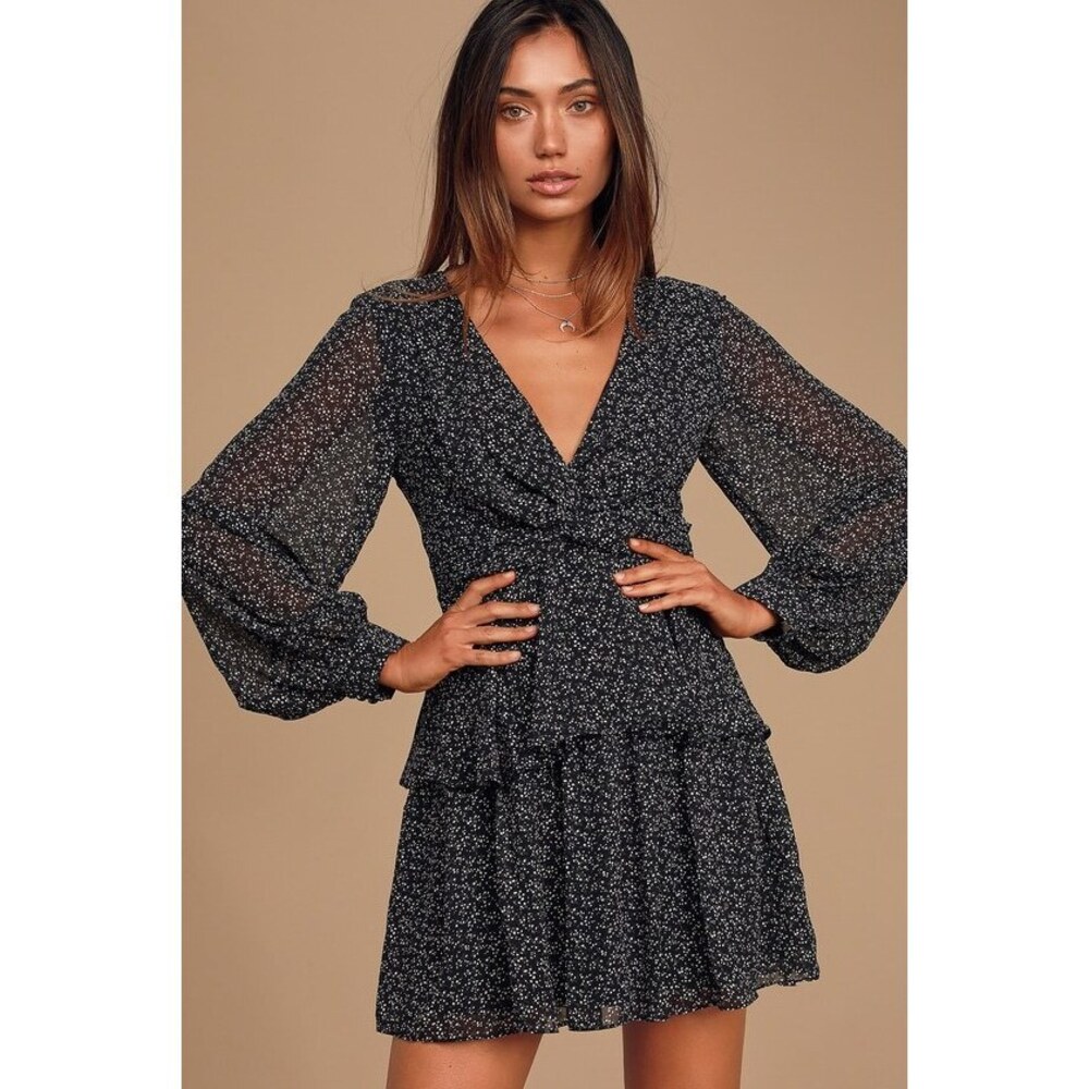 Tell You I Love You Black Floral Print Twist-Front Mini Dress